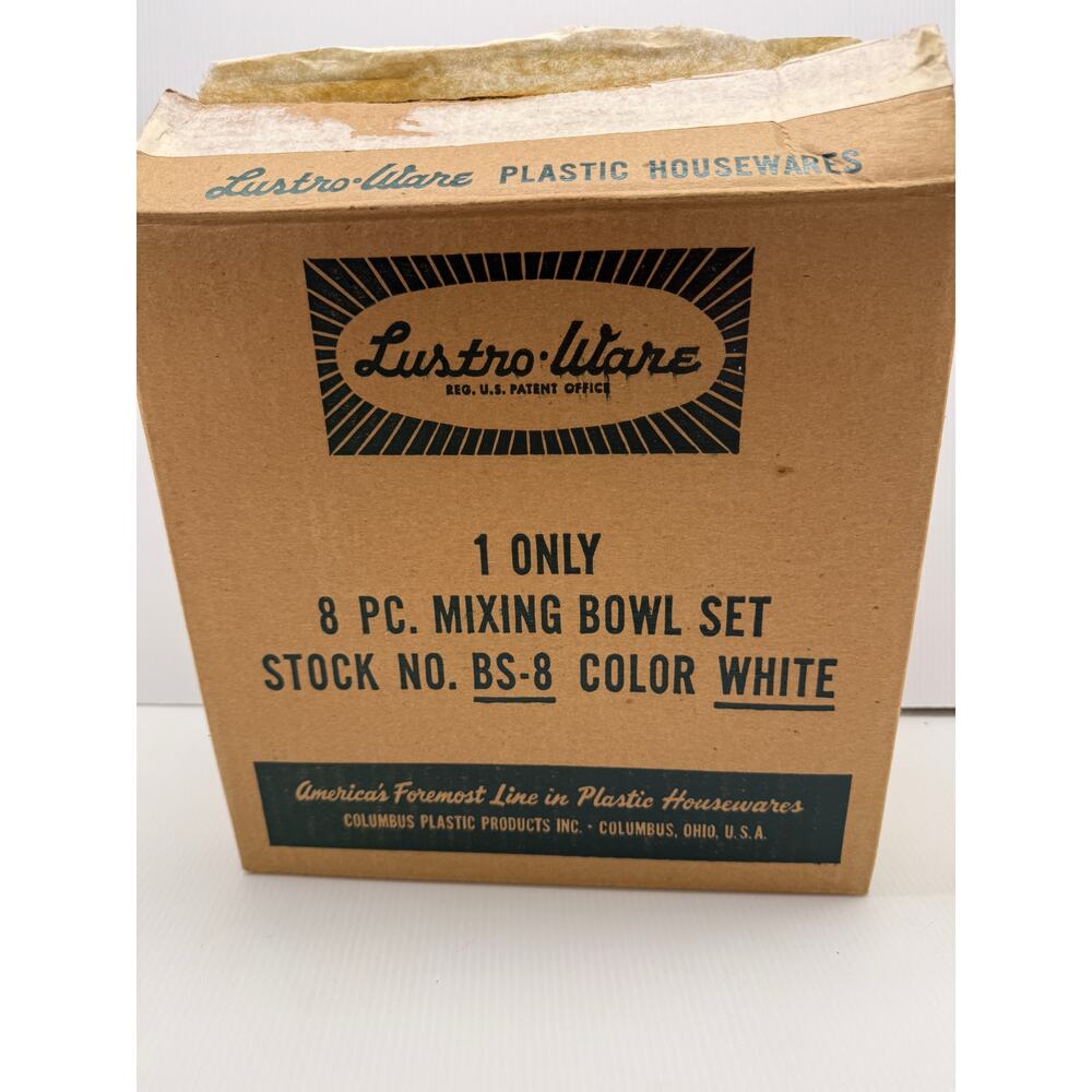 Vintage 10-Piece Lustro-Ware Plastic Mixing Bowl & Storage Set in Original Box